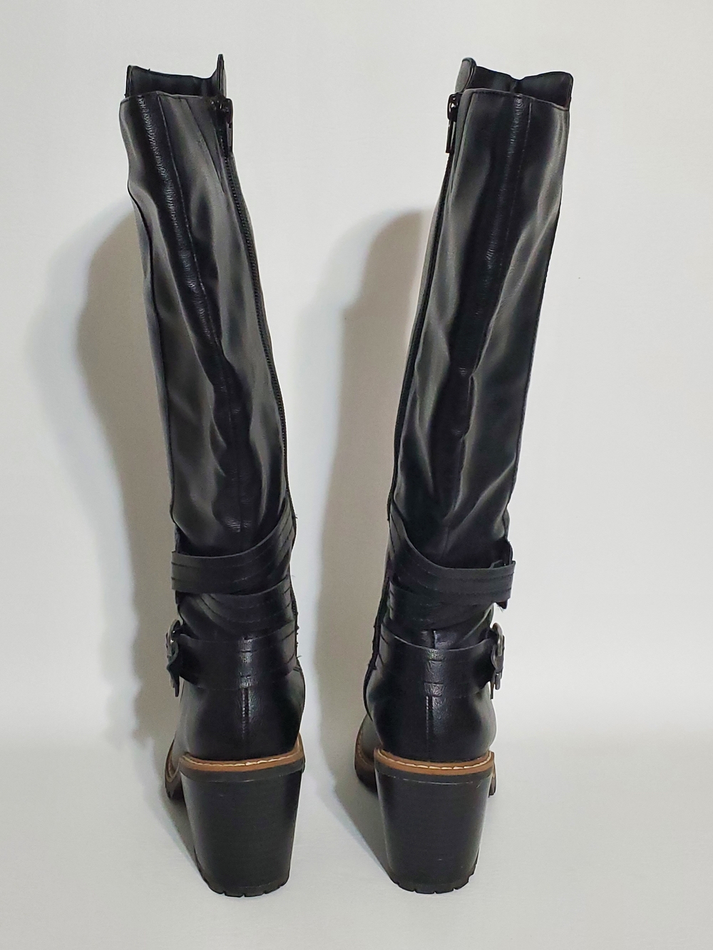 Sun + Stone Black Knee-High Block Heel Boots with Buckle Detail Size 5 - Picture 4 of 10